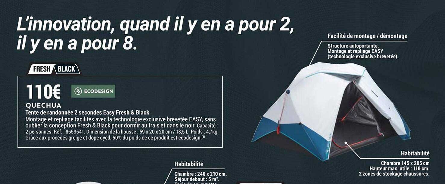quechua  tente de randonnée 2 secondes easy fresh & black