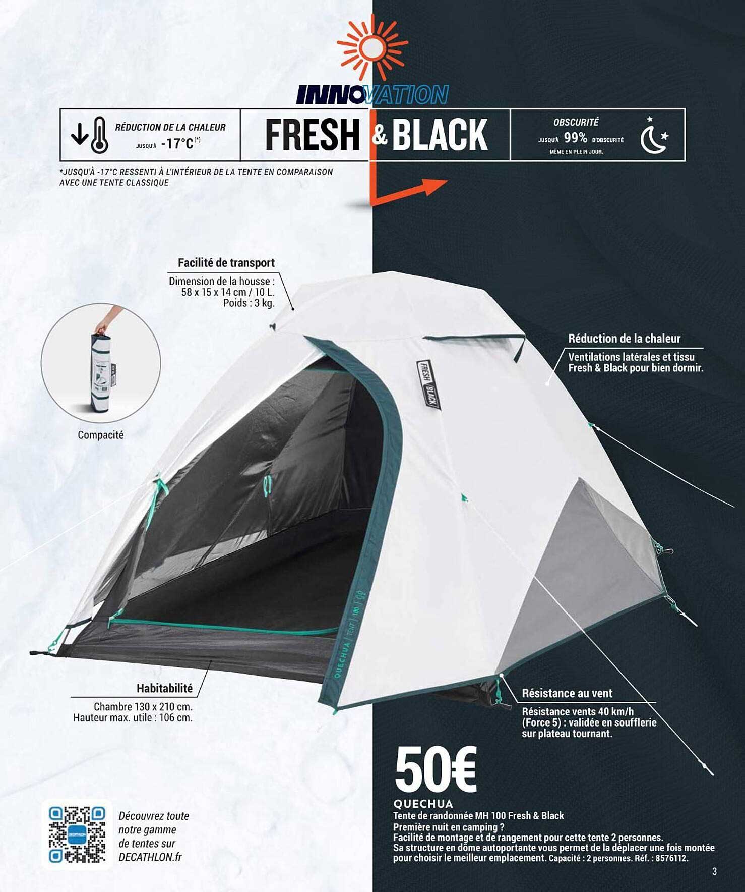 quechua tente de randonnée mh 100 fresh & black