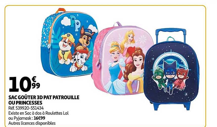 sac goûter 3d pat patrouille ou princesses