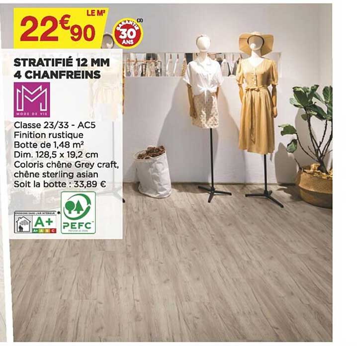 stratifié 12 mm 4 chanfreins