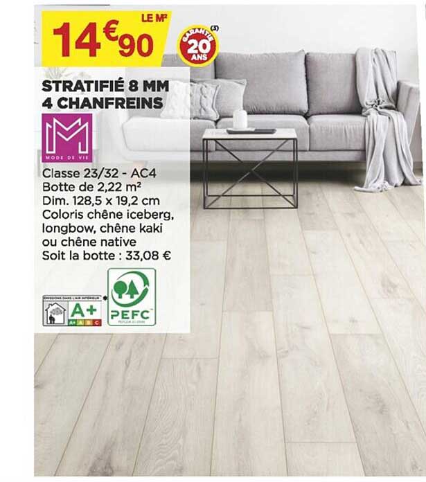 stratifié 8 mm 4 chanfreins