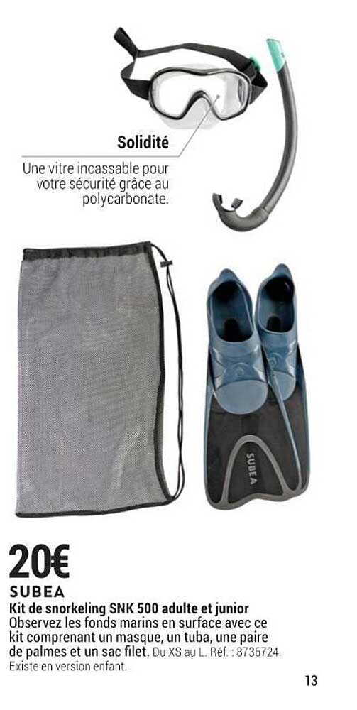 subea kit de snorkeling snk 500 adulte et junior