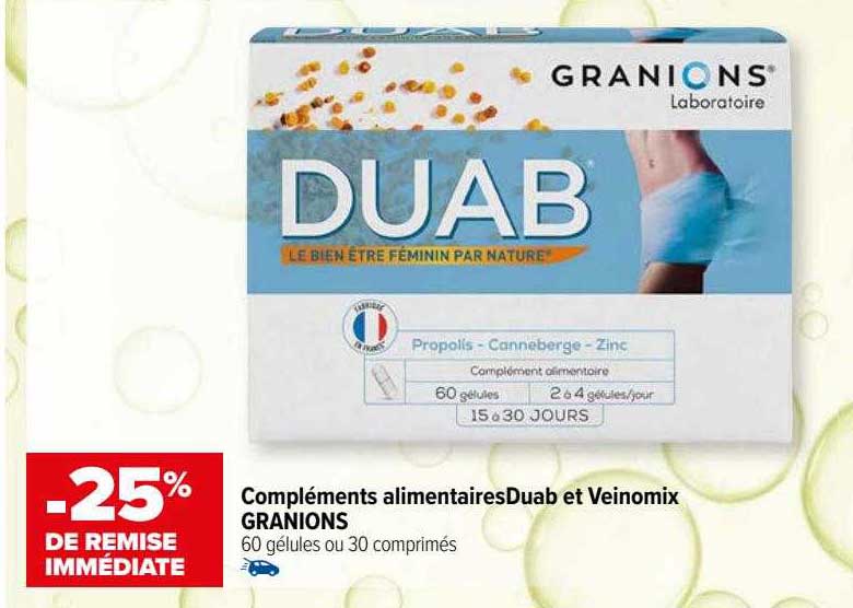 compléments alimentaires duab et veinomix granions