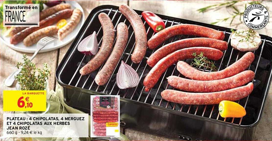 4 chipolatas, 4 merguez et 4 chipolatas aux herbes jean rozé