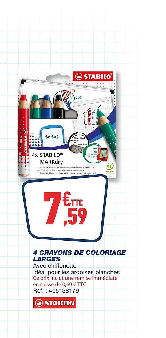 4 crayons de coloriage larges stabilo