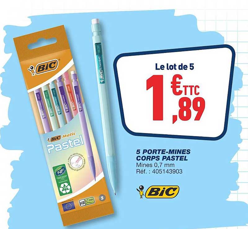 5 porte-mines corps pastel bic