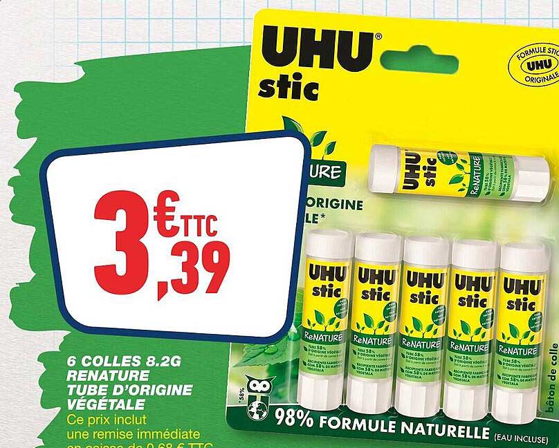 6 colles 8.2 g renature tube d'origine végétale uhu