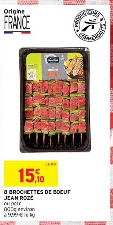 8 brochettes de bœuf jean rozé