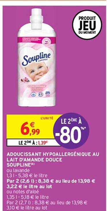 adoucissant hypoallergénique au lait d'amande douce soupline