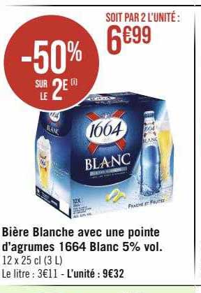 bière blanche avec une pointe d'agrumes 1664 blanc 5% vol