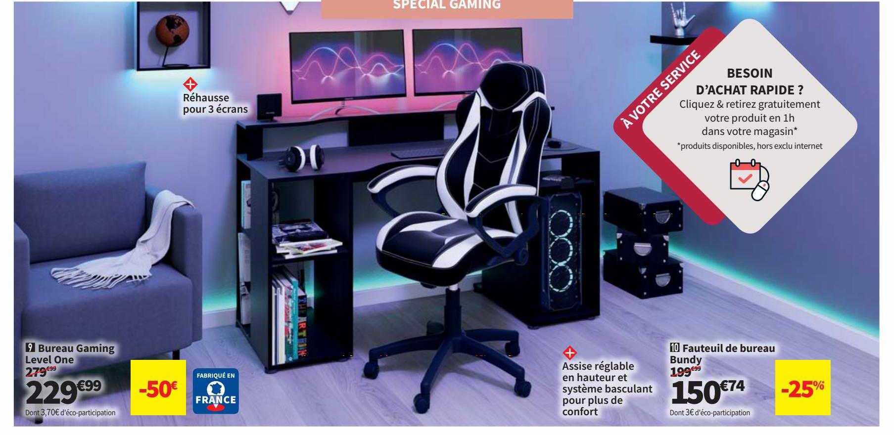 bureau gaming level one, fauteuil de bureau bundy