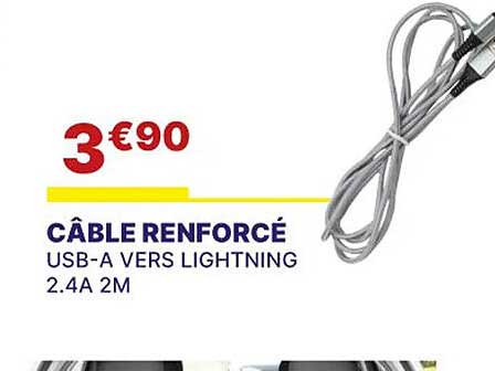 câble renforcé usb-a vers lightning 2.4a 2m