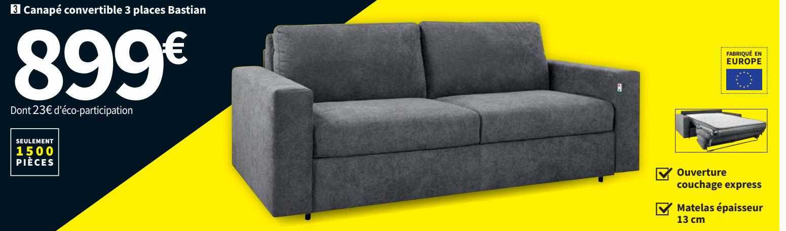 canapé convertible 3 places bastian