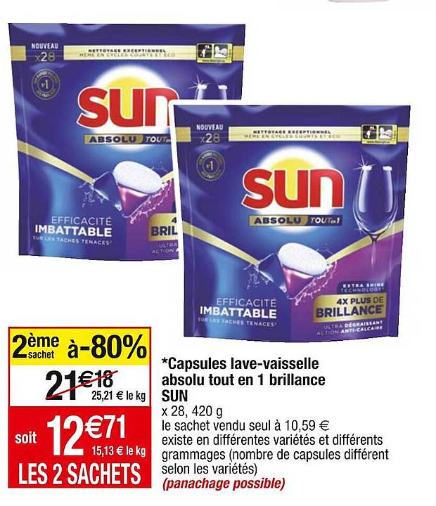 Capsules Lave-vaisselle Absolu Tout En 1 Brillance Sun