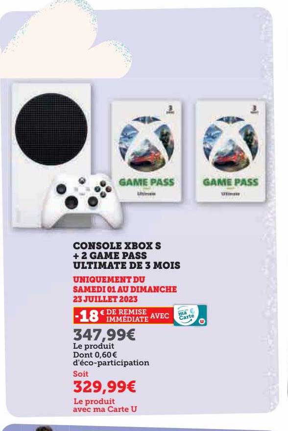 console xbox s + 2 game pass ultimate de 3 mois