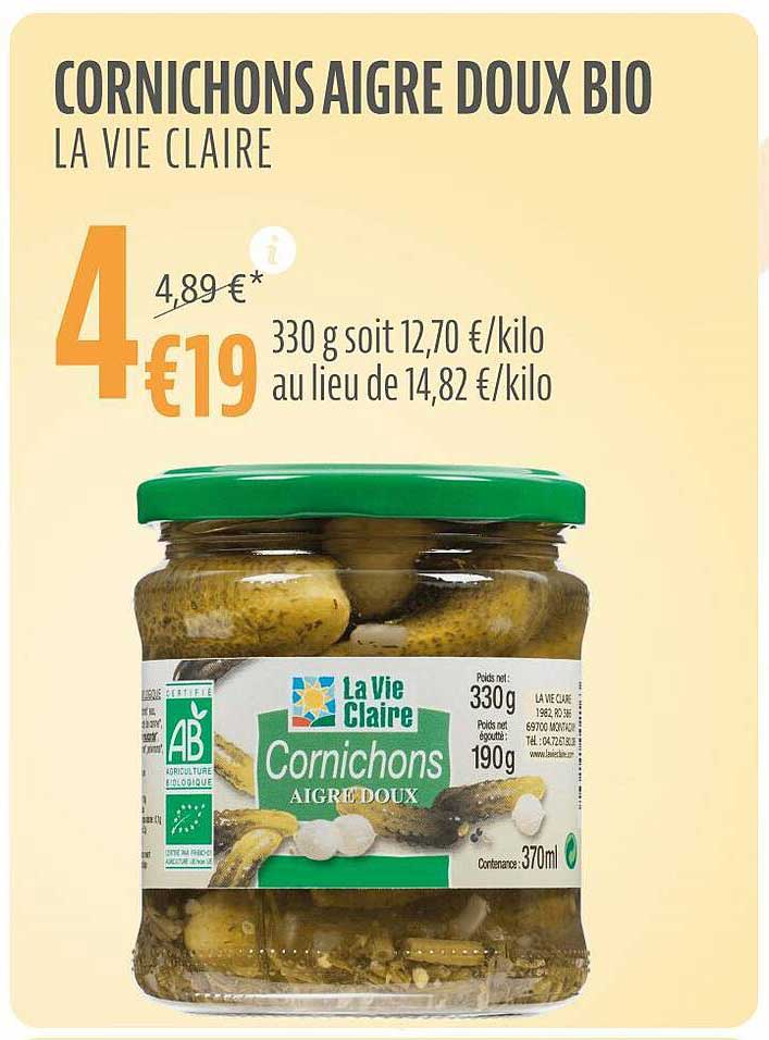 cornichons aigre doux bio la vie claire