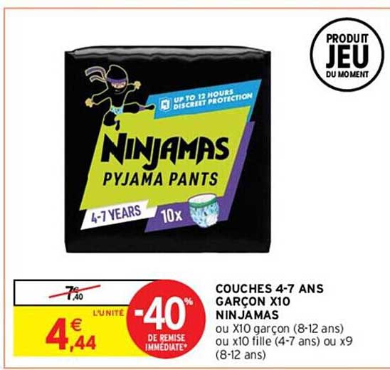 couches 4-7 ans garçon x10 ninjamas