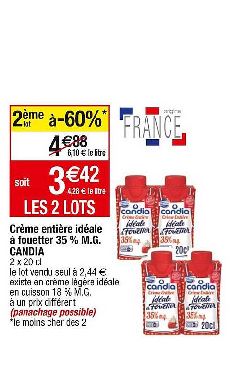 crème entière idéale à fouetter 35% m.g. candia