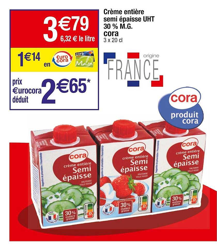 crème entière semi épaisse uht 30% m.g. cora