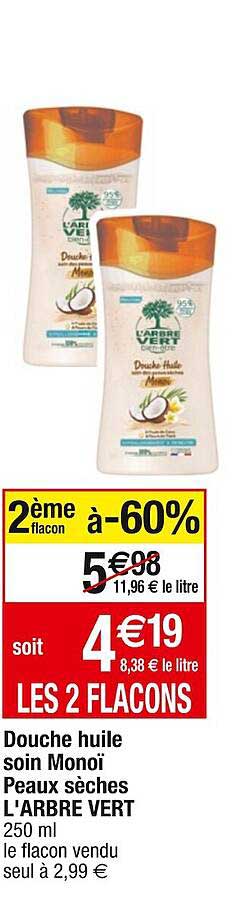 douche huile soin monoï peaux sèches l'arbre vert