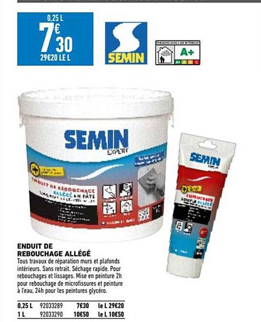 enduit de rebouchage allégé semin 3