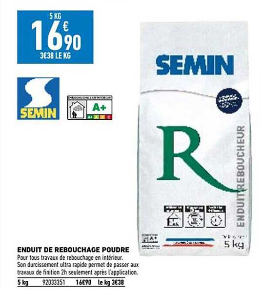 enduit de rebouchage poudre semin