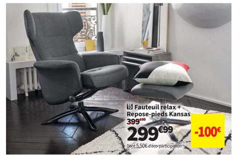 fauteuil relax + repose-pieds kansas