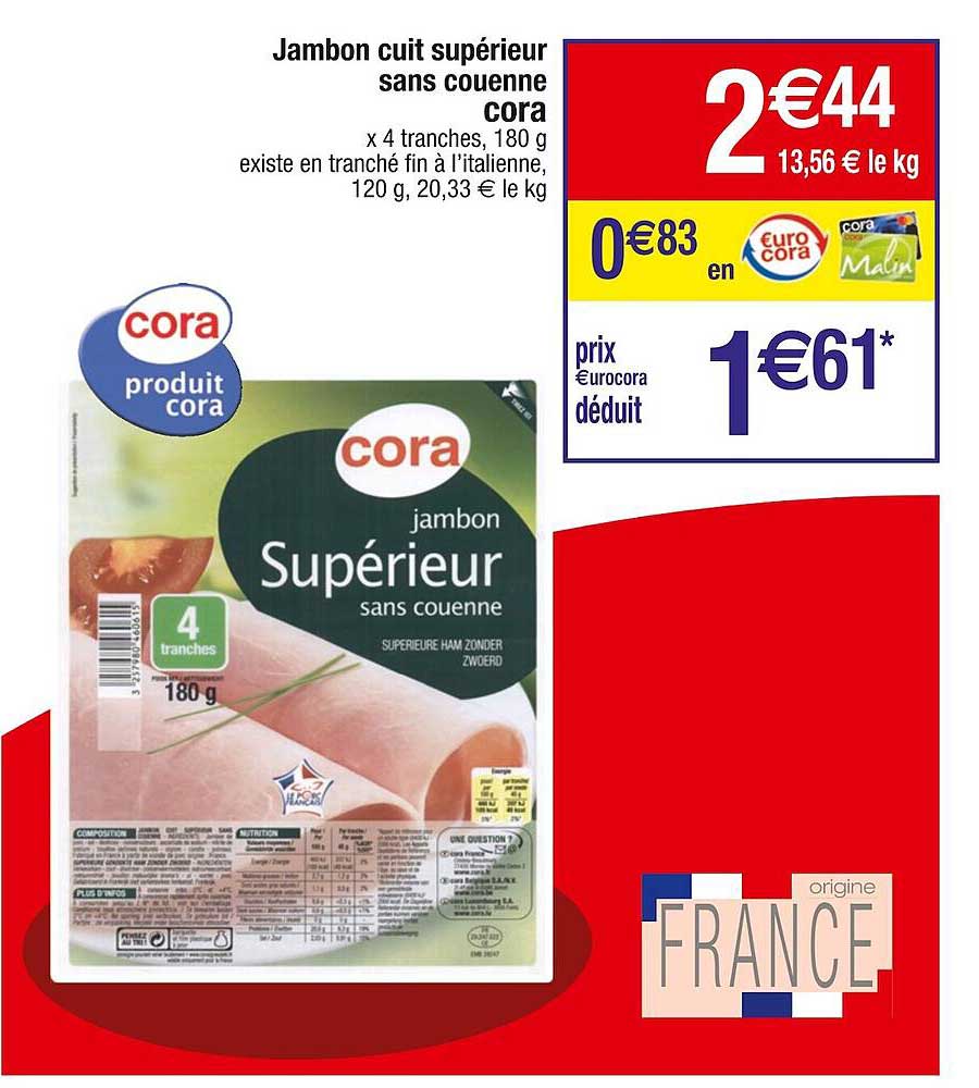 Jambon Cuit Supérieur Sans Couenne Cora