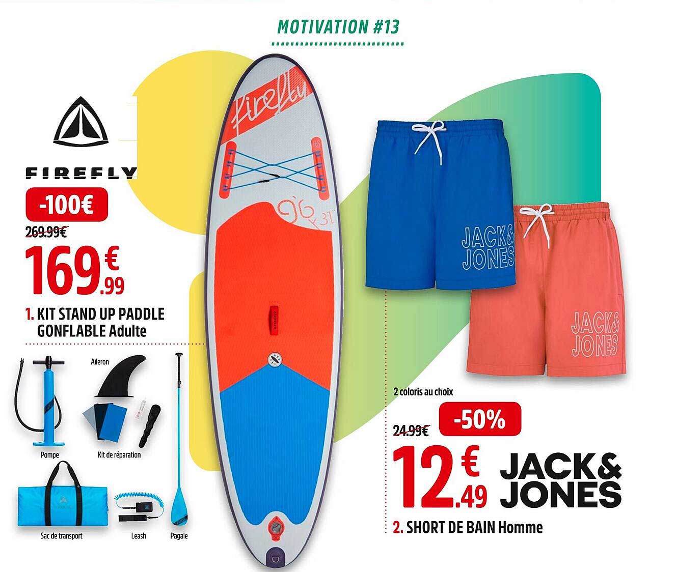 kit stand up paddle gonflable adulte firefly, short de bain homme jack & jones