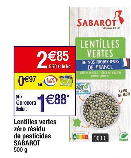 lentilles vertes zéro résidu de pesticides sabarot
