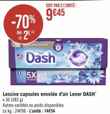 lessive capsules envolée d'air lenor dash