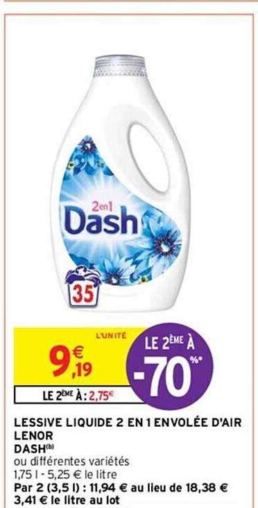 lessive liquide 2 en 1 envolée d'air lenor dash