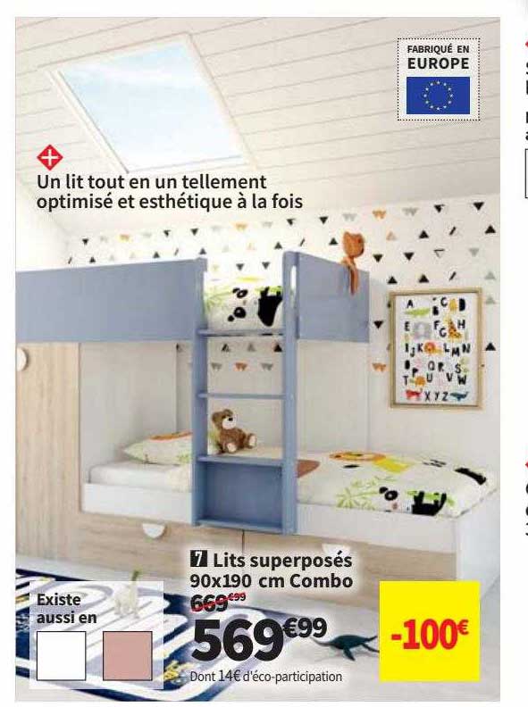 lits superposés 90 x 190 cm combo