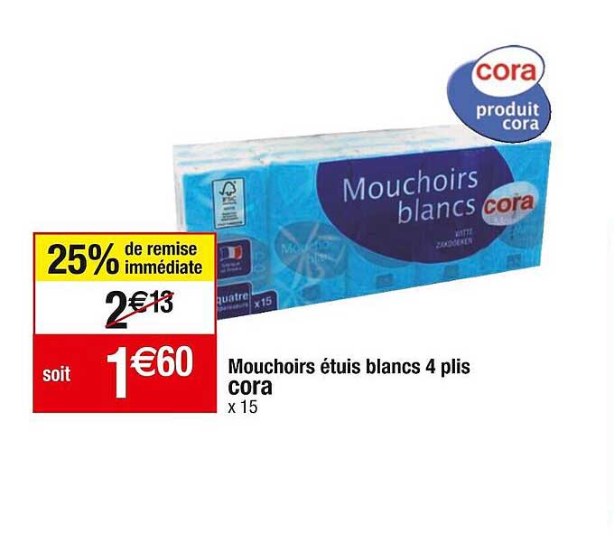 mouchoirs étuis blancs 4 plis cora