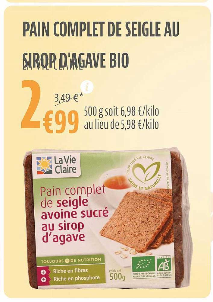 pain complet de seigle au sirop d'agave bio