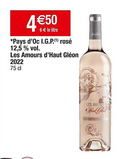 pays d'oc i.g.p. rosé 12,5% vol. les amours d'haut gléon 2022