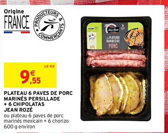 plateau 6 paves de porc marinés persillade + 6 chipolatas jean rozé