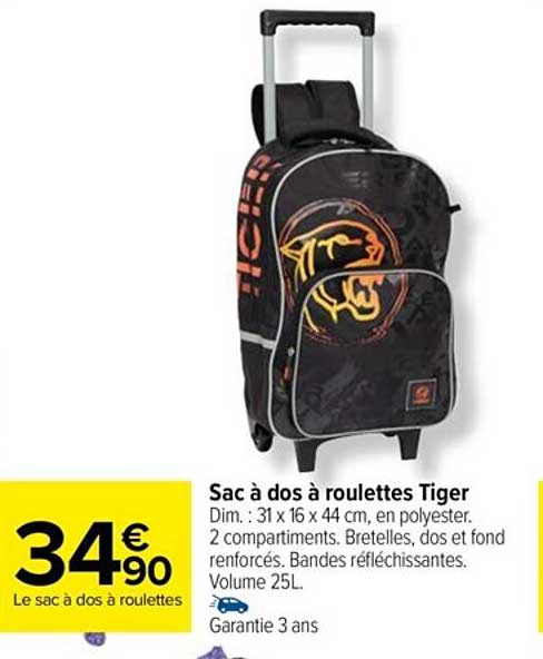 sac à dos à roulettes tiger