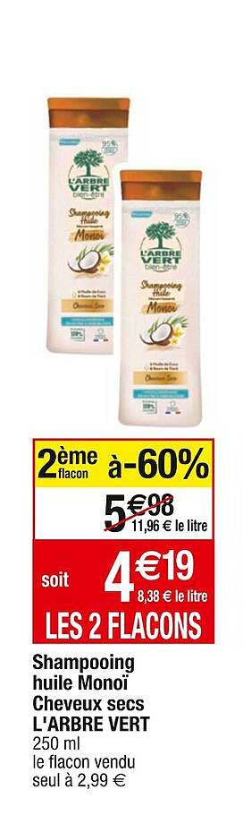 shampooing huile monoï cheveux secs l'arbre vert