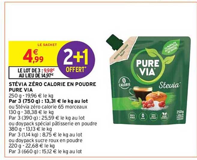 stévia zéro calorie en poudre pure via