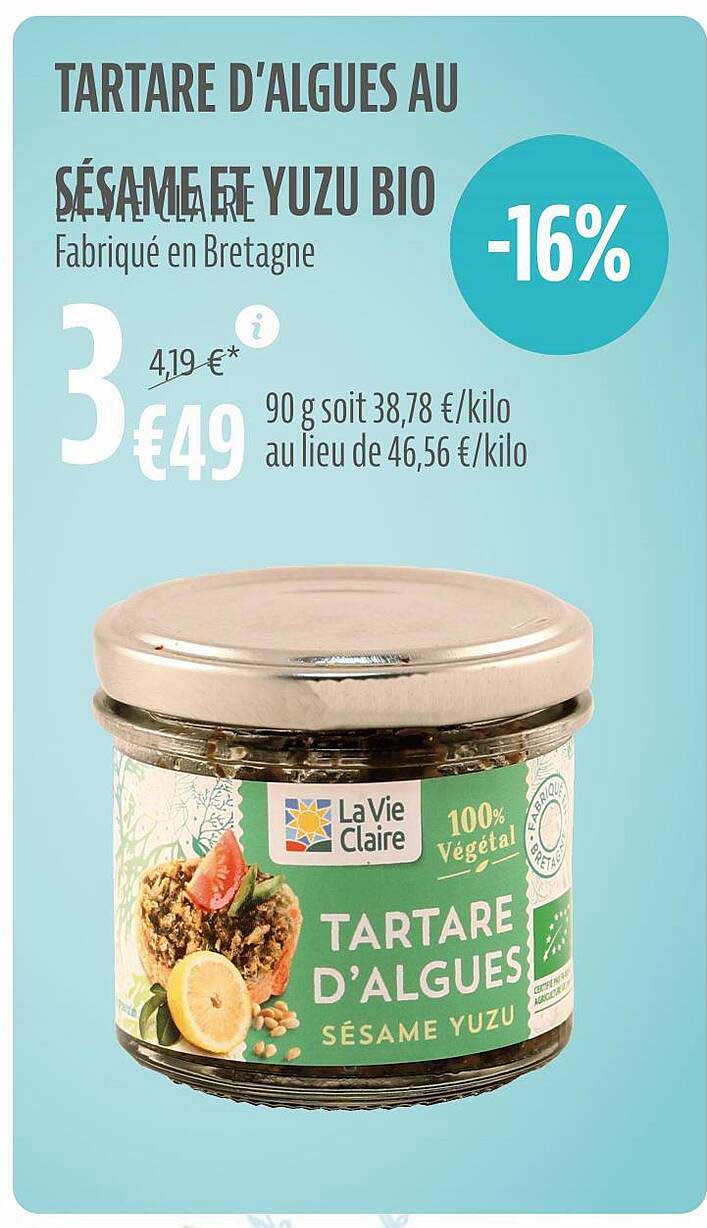 tartare d'algues au sésame et yuzu bio