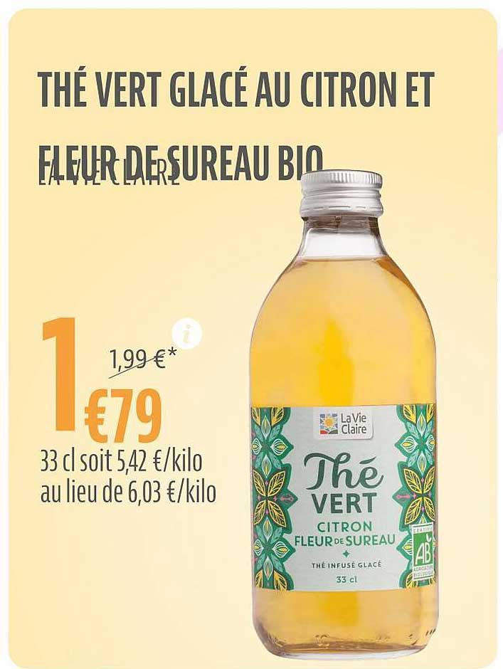 thé vert glacé au citron et fleur de sureau bio