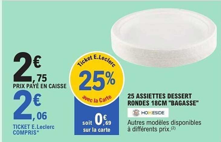25 ASSIETTES DESSERT RONDES 18CM "BAGASSE