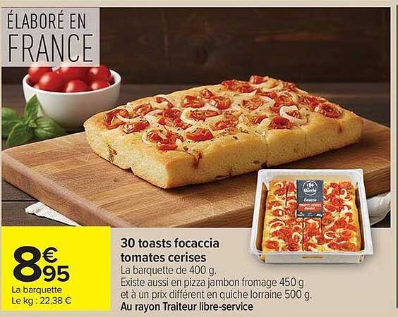 30 toasts focaccia tomates cerises