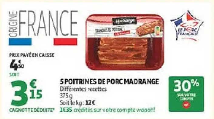 5 POITRINES DE PORC MADRANGE