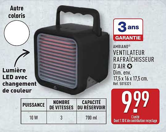 AMBIANO VENTILATEUR RAFRAÎCHISSEUR D'AIR