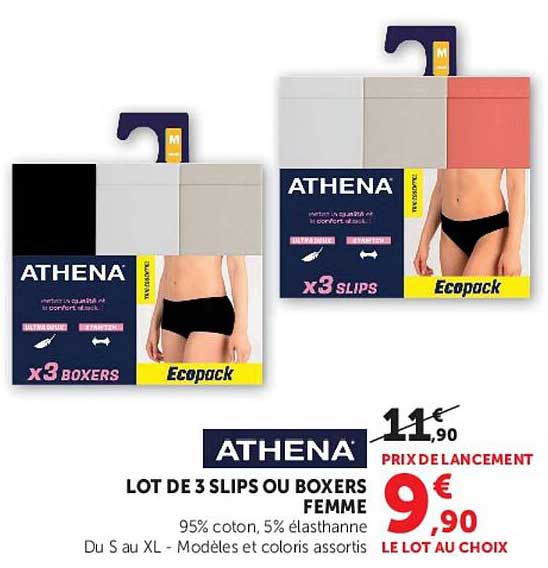 ATHENA LOT DE 3 SLIPS OU BOXERS FEMME