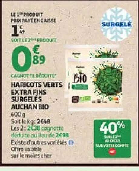 Auchan Bio Haricots Verts Extra Fins Surgelés