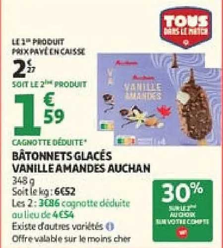 BÂTONNETS GLACÉS VANILLE AMANDES AUCHAN