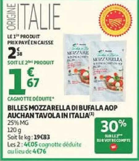 BILLES MOZZA RELLA DI BUFLA AOP AUCHAN TAVOLA IN ITALIA